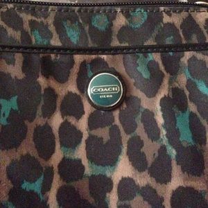 Turquoise and leopard Coach crossbody