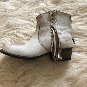 Distressed leather booties