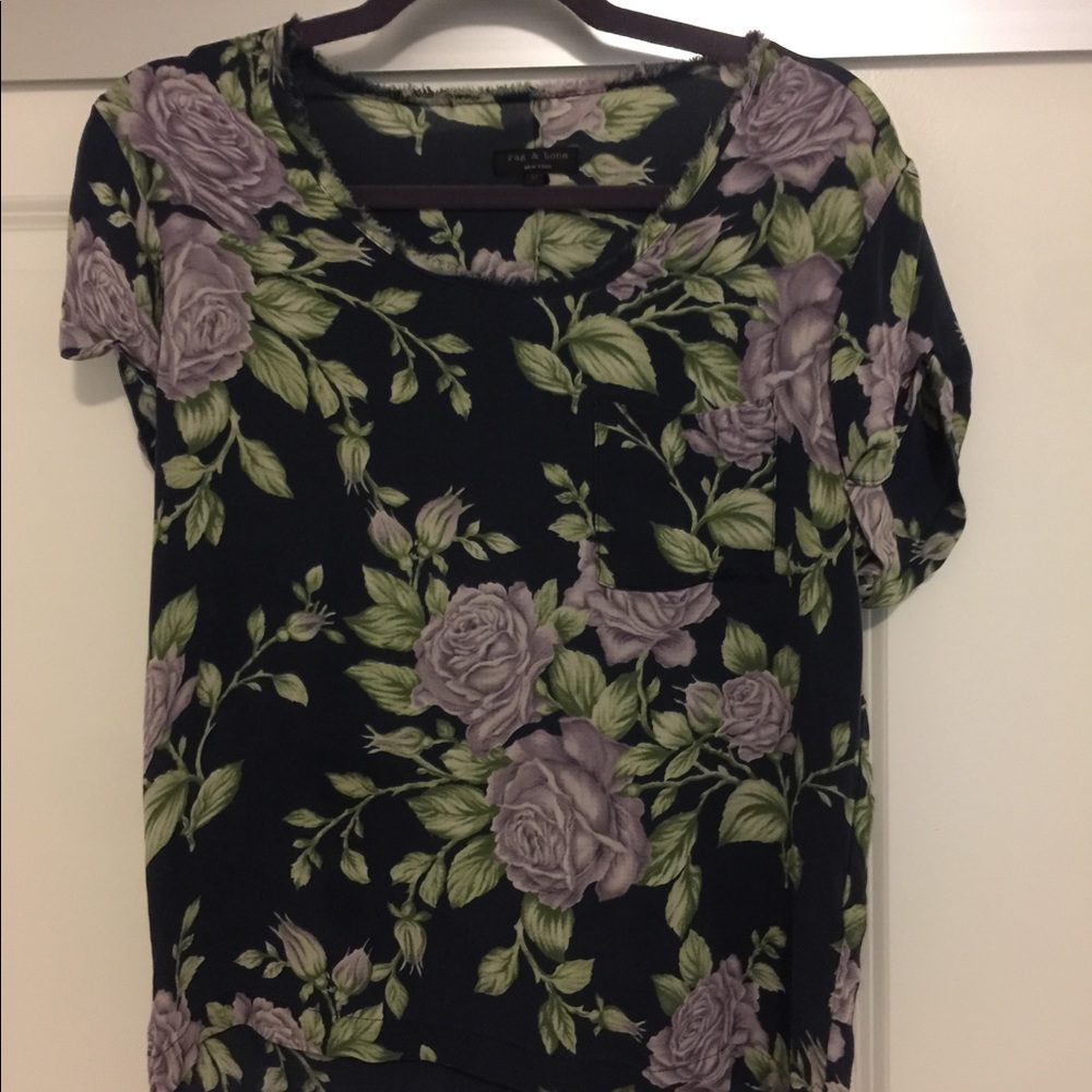 rag & bone floral shirt 100% silk sz M