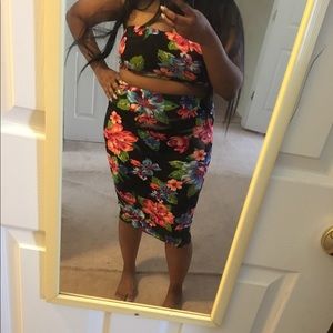 Floral two piece skirt set with bandeau top