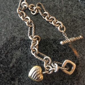 David Yurman Silver Cable Heart Charm Bracelet