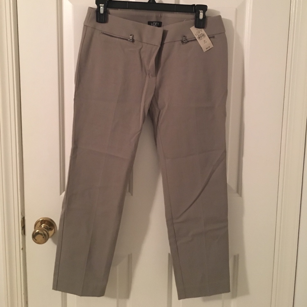 Greyish-tan LOFT Marissa fit cropped pants 2petite