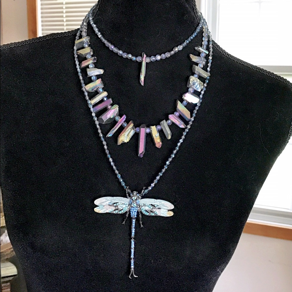 GORGEOUS Handmade Rainbow Quart Dragonfly Necklace