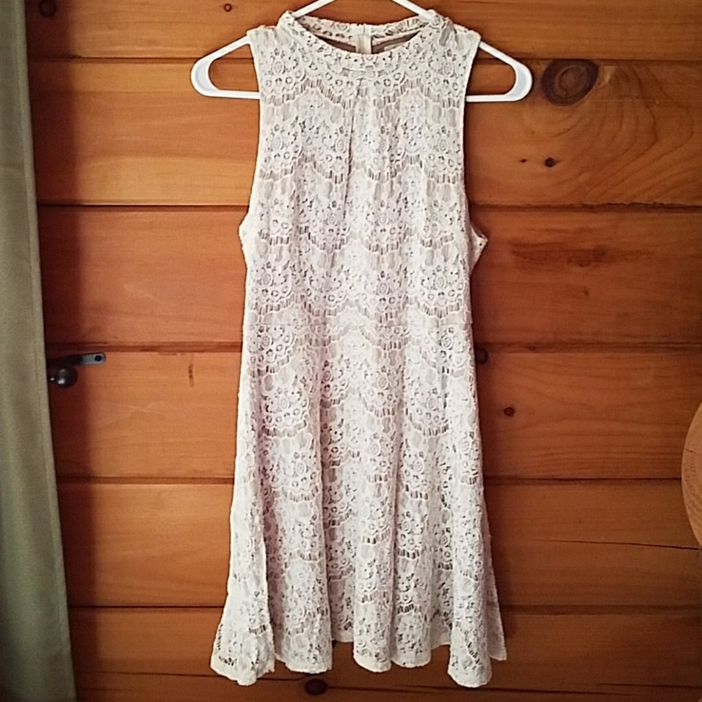 White and tan lace dress