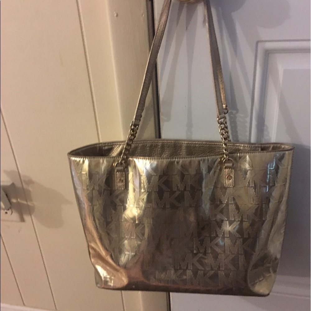 Gold Michael kors MK logo tote bag