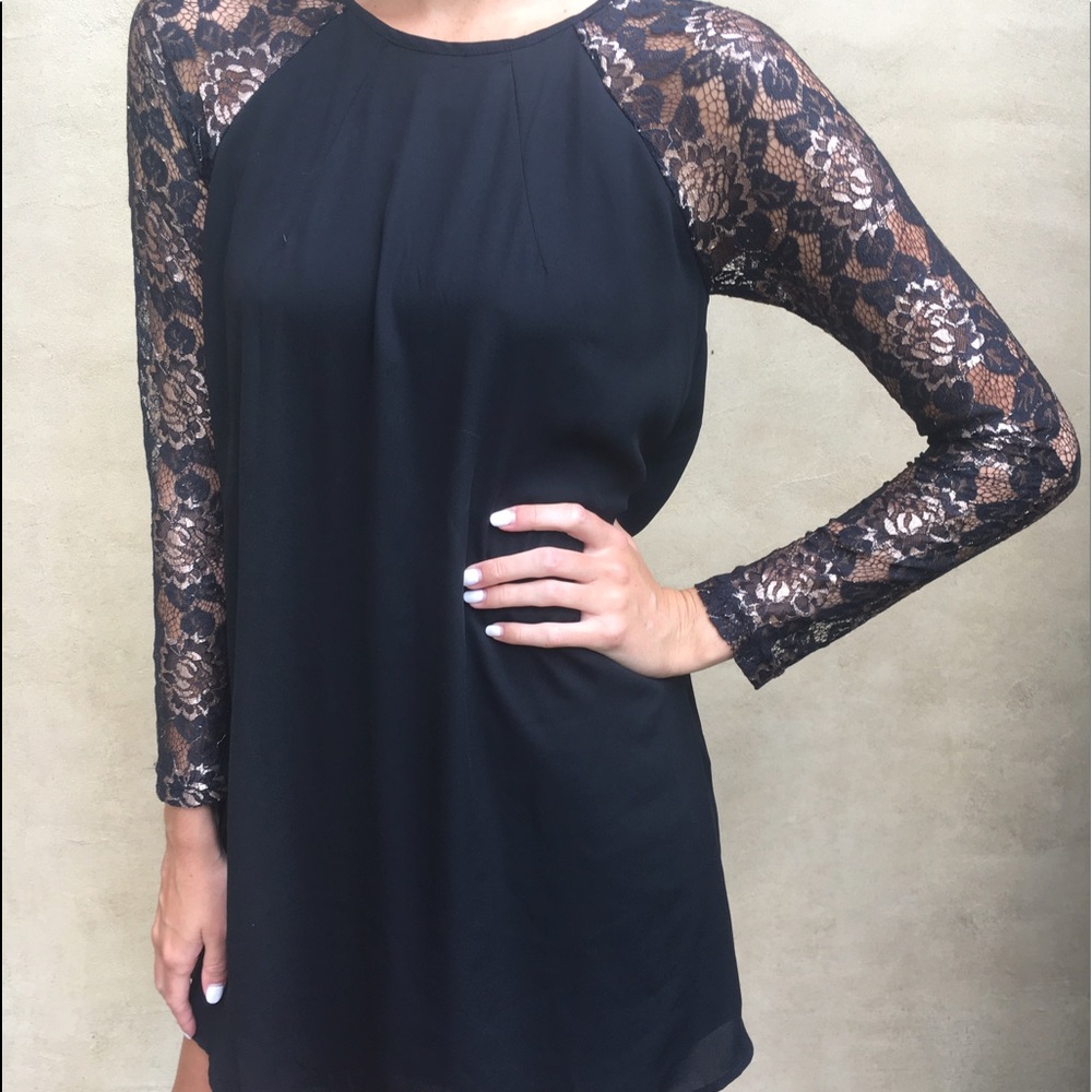 Black dress with gold lace sleeves