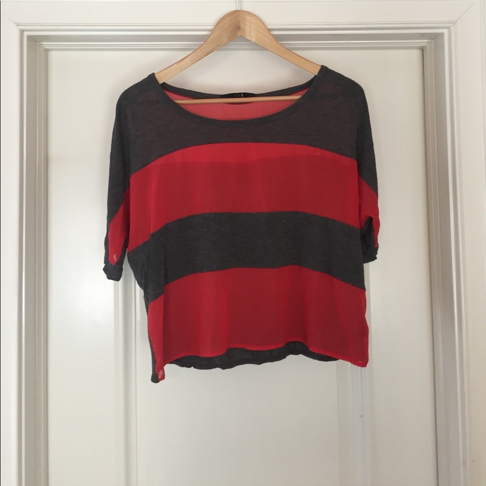 Red and grey blouse (crop top)