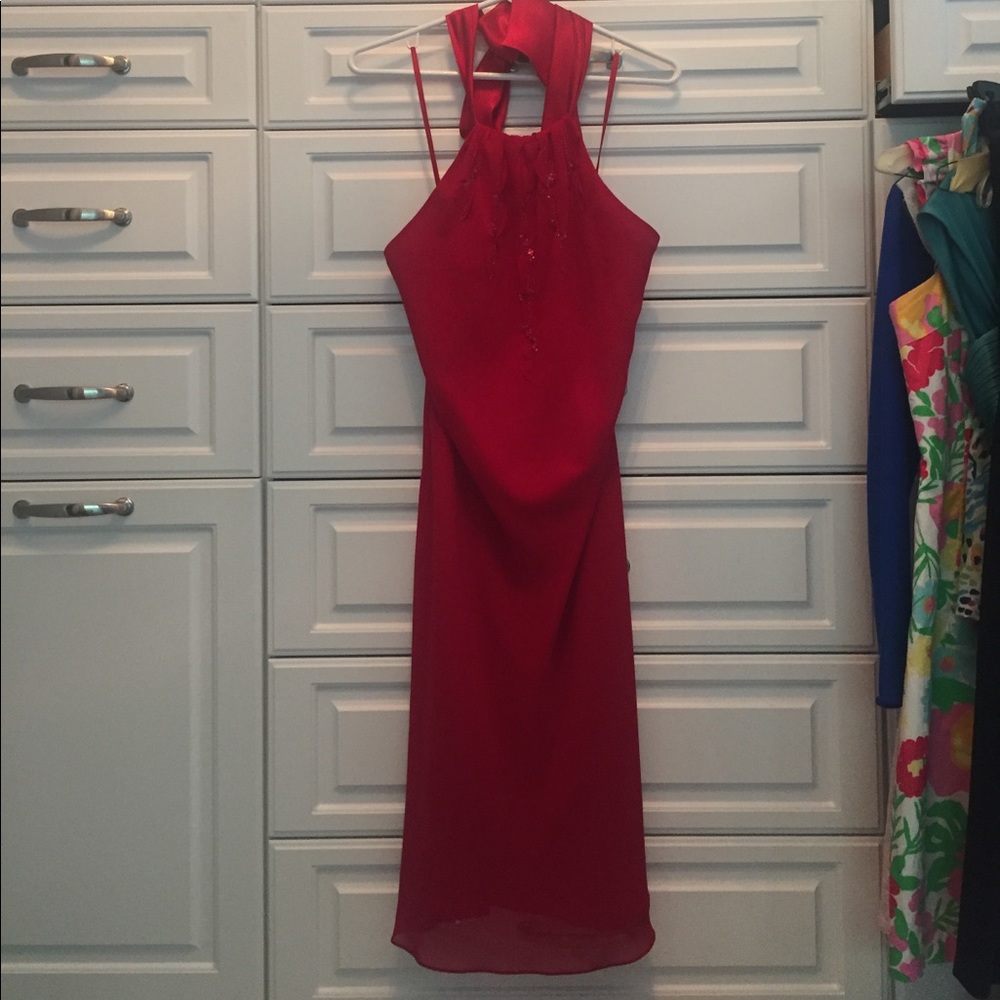 EUC Liz Claiborne Size 6 red halter neck dress