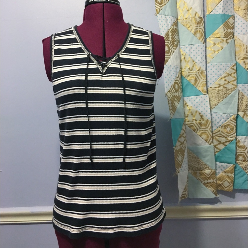 Vintage Striped Lace-up Tank Top
