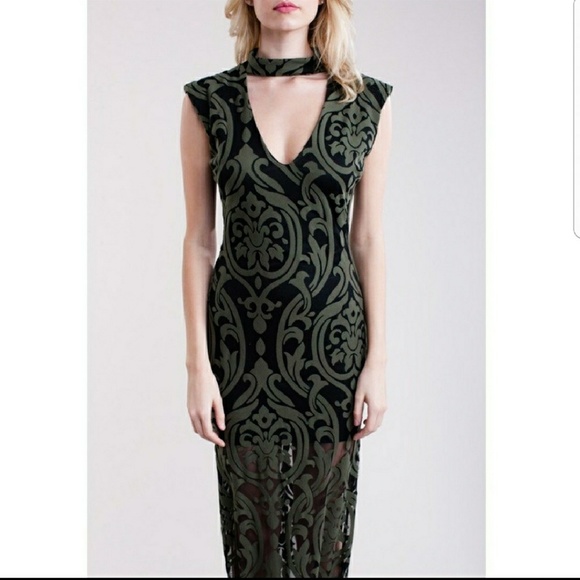 1 LEFT! (S)🍸Stunning! olive/blk sheer choker dress - Picture 3 of 9