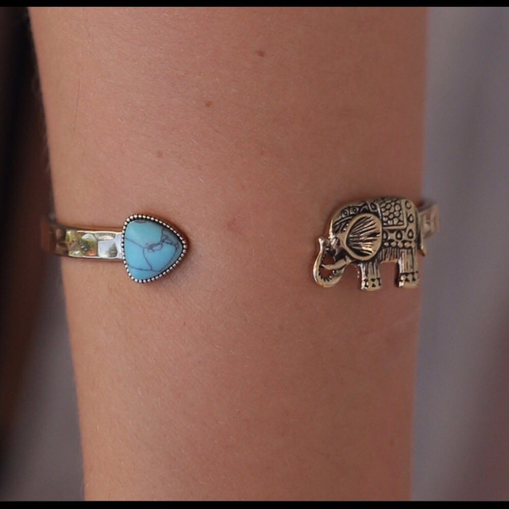 1 LEFT😍NEW Elephant and turquoise stone bracelet - Picture 2 of 2