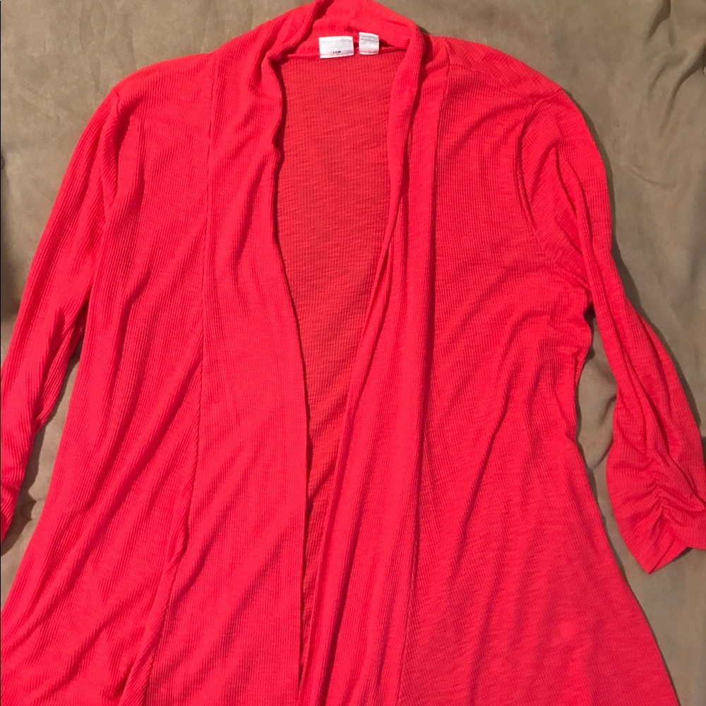 Salmon/pink cardigan, matching dress shirt