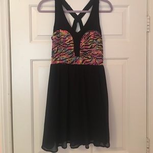 Black dress with multi-color front