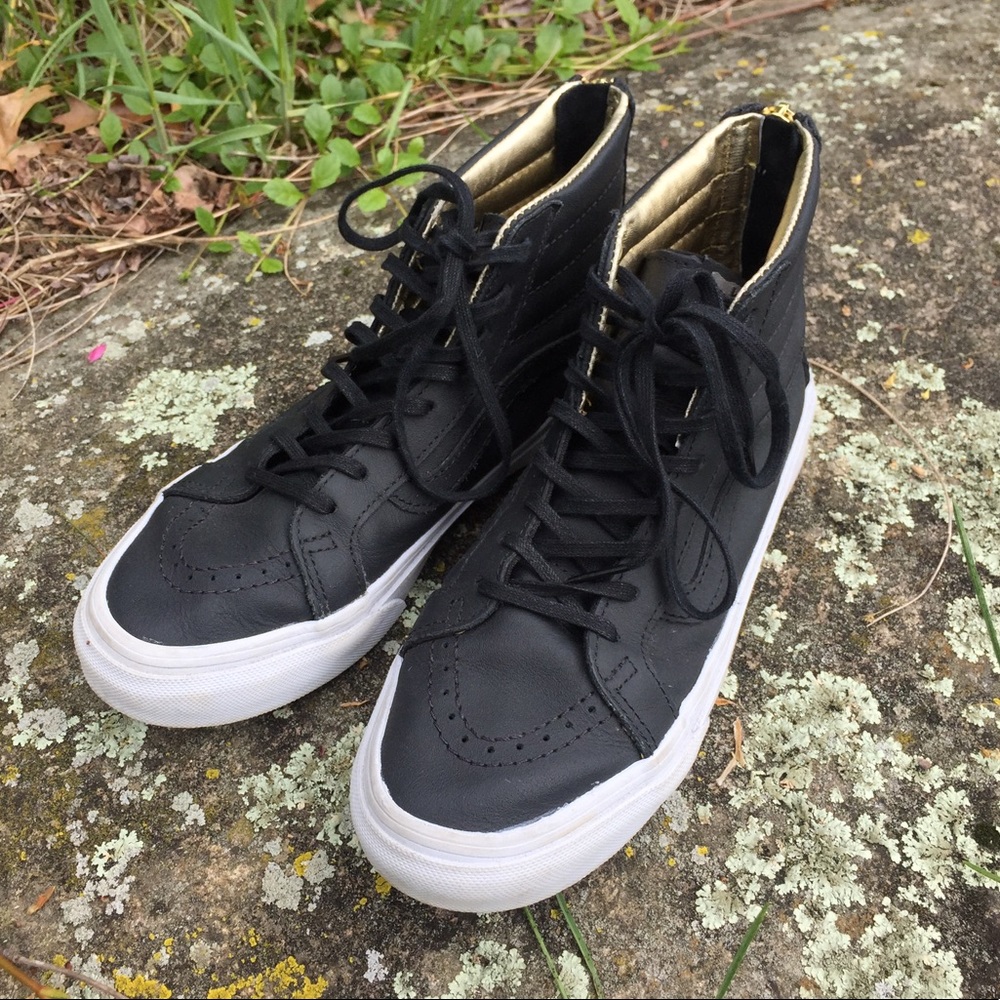 Black/ gold Leather Sk8 Hi's