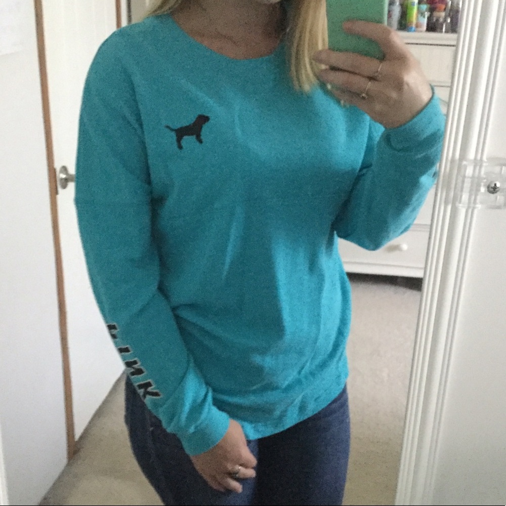 Teal/light blue bling varsity crew from PINK!