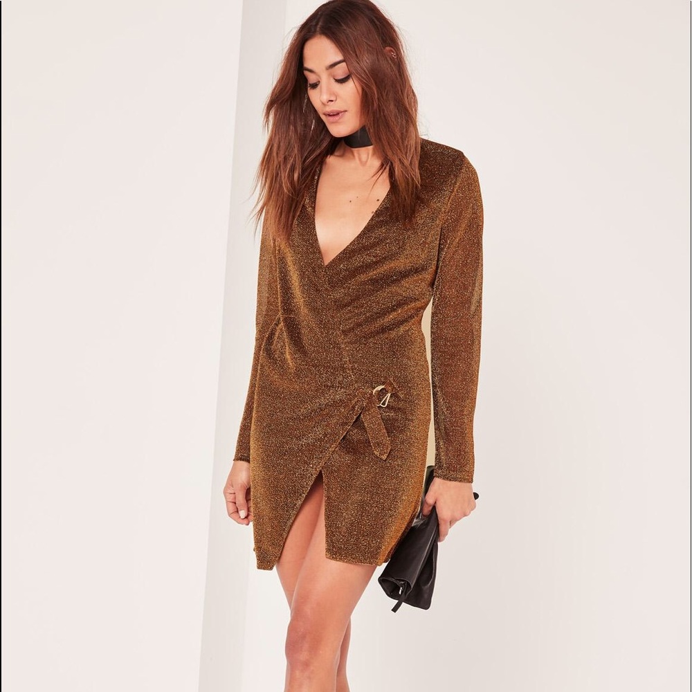 Bronze Metallic Wrap Dress