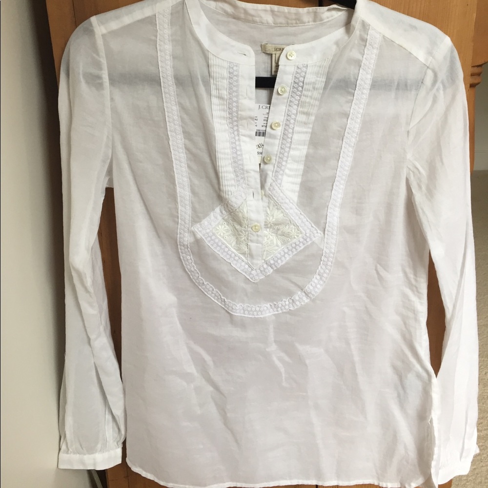 J. Crew White Long sleeve embroidered top Size: 0
