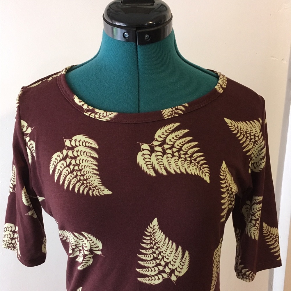 Lularoe Julia brown with leaves EUC