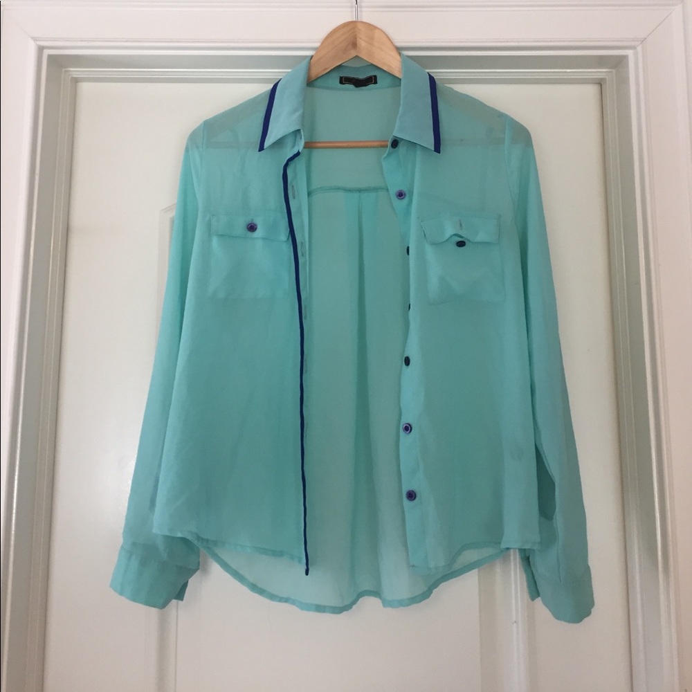 Blue button down blouse