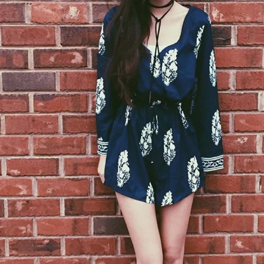 Blue and white romper