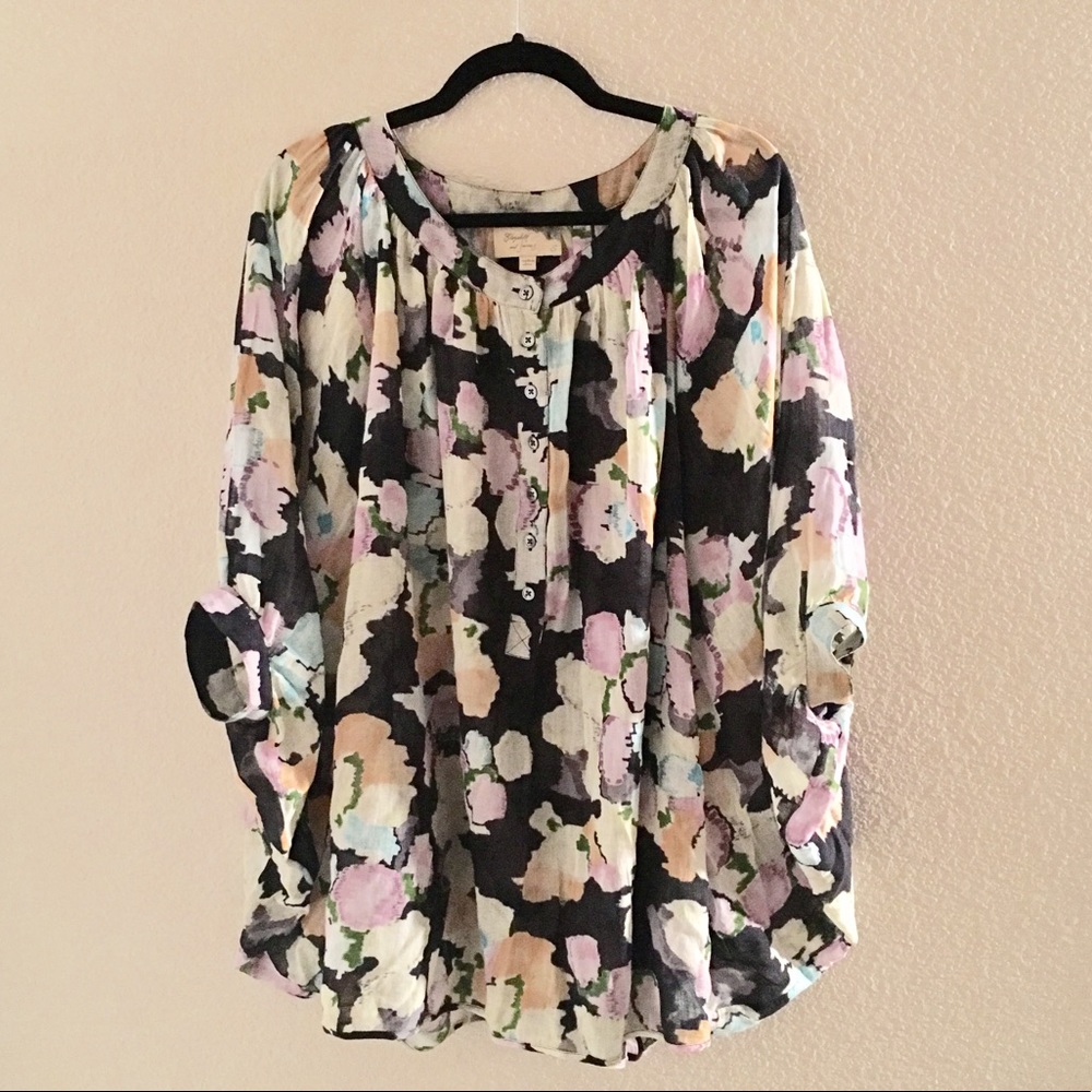 Elizabeth & James Poncho Linen Blend Floral Top S