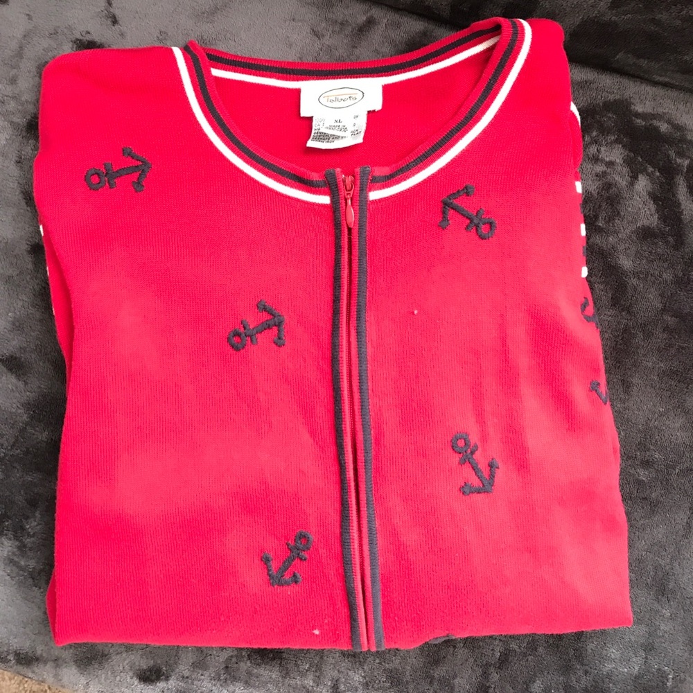 Talbots cruise wear zipper sweater with anchors