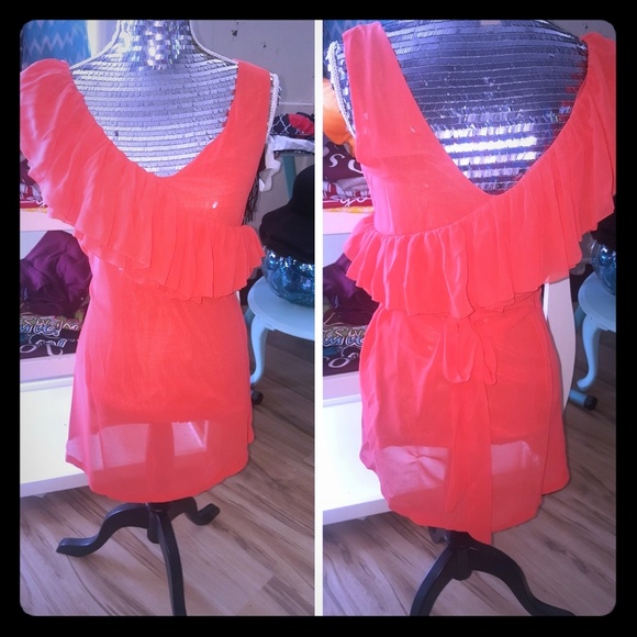 🆕️Orange One Shoulder Inspired Ruffled Tank - Picture 1 of 4