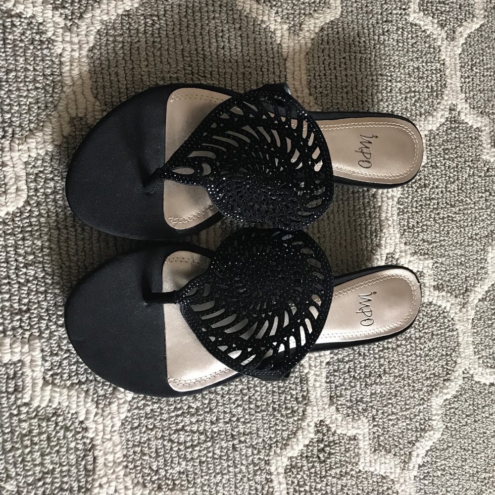 Black/low heel/ dress sandals.