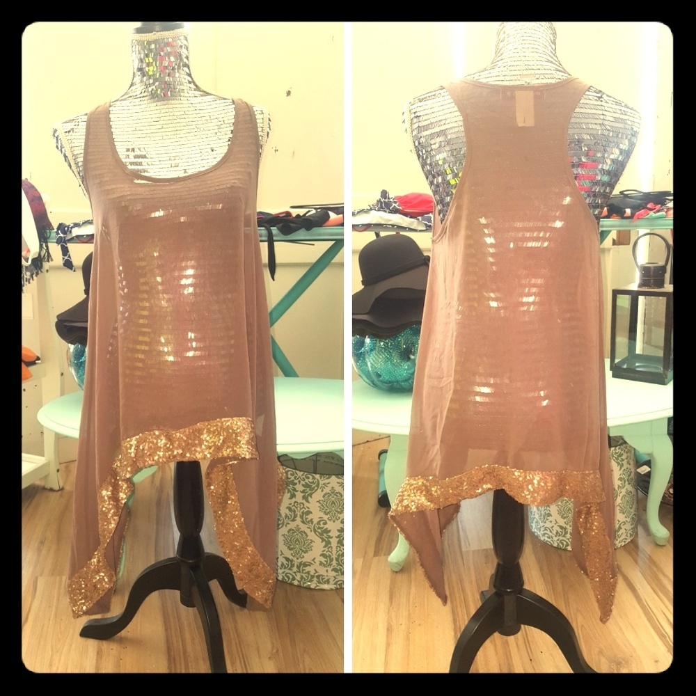 Sheer Gold Sequin Oversized Tank