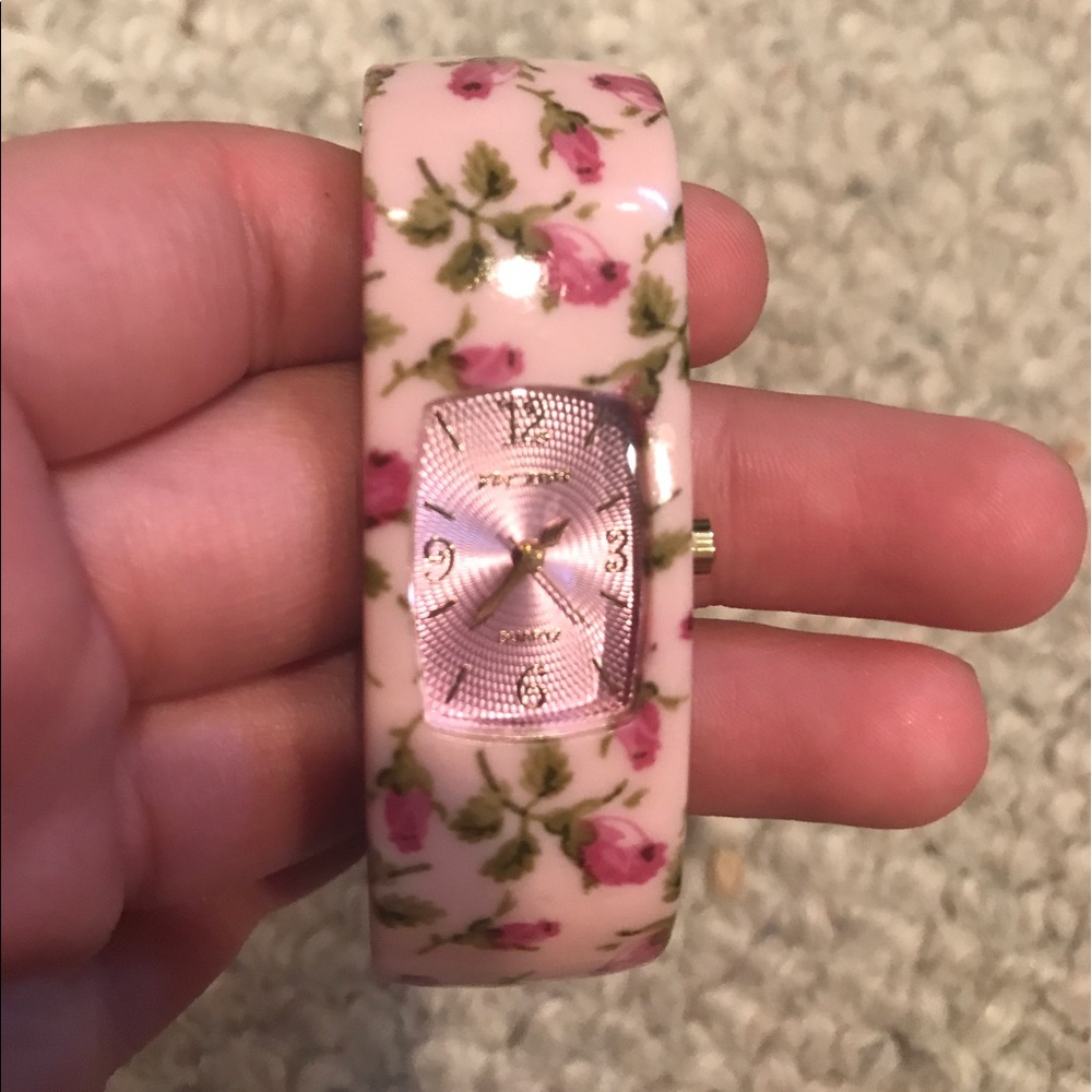 Betsey Johnson Pink Floral Bangle Bracelet Watch