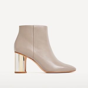 Zara leather ankle boots with metallic heel