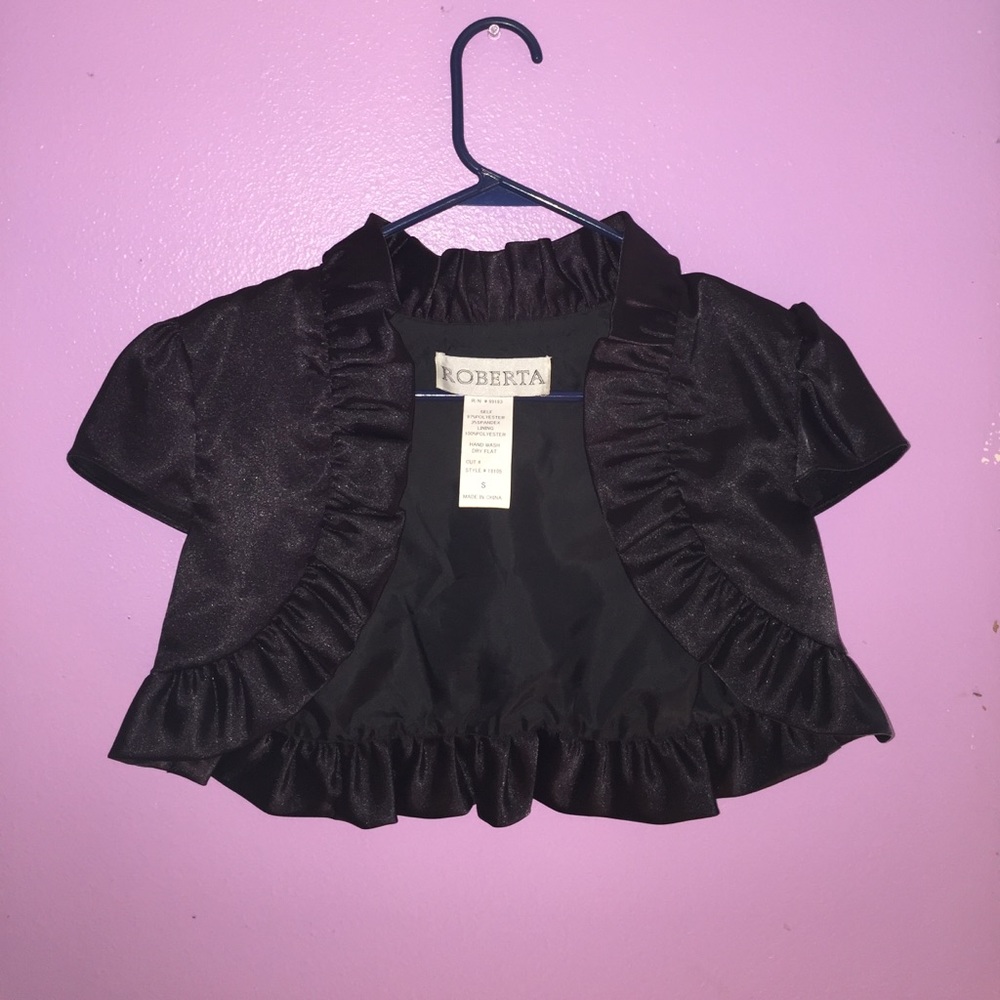 Cropped ruffled short sleeve cardigan, formal