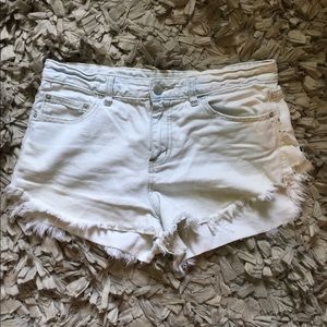 Free People Light Blue Frayed Jean Shorts