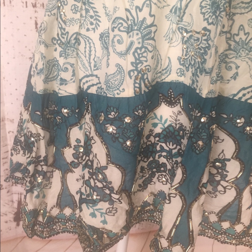 Cream and Emerald Embellished Boho Top