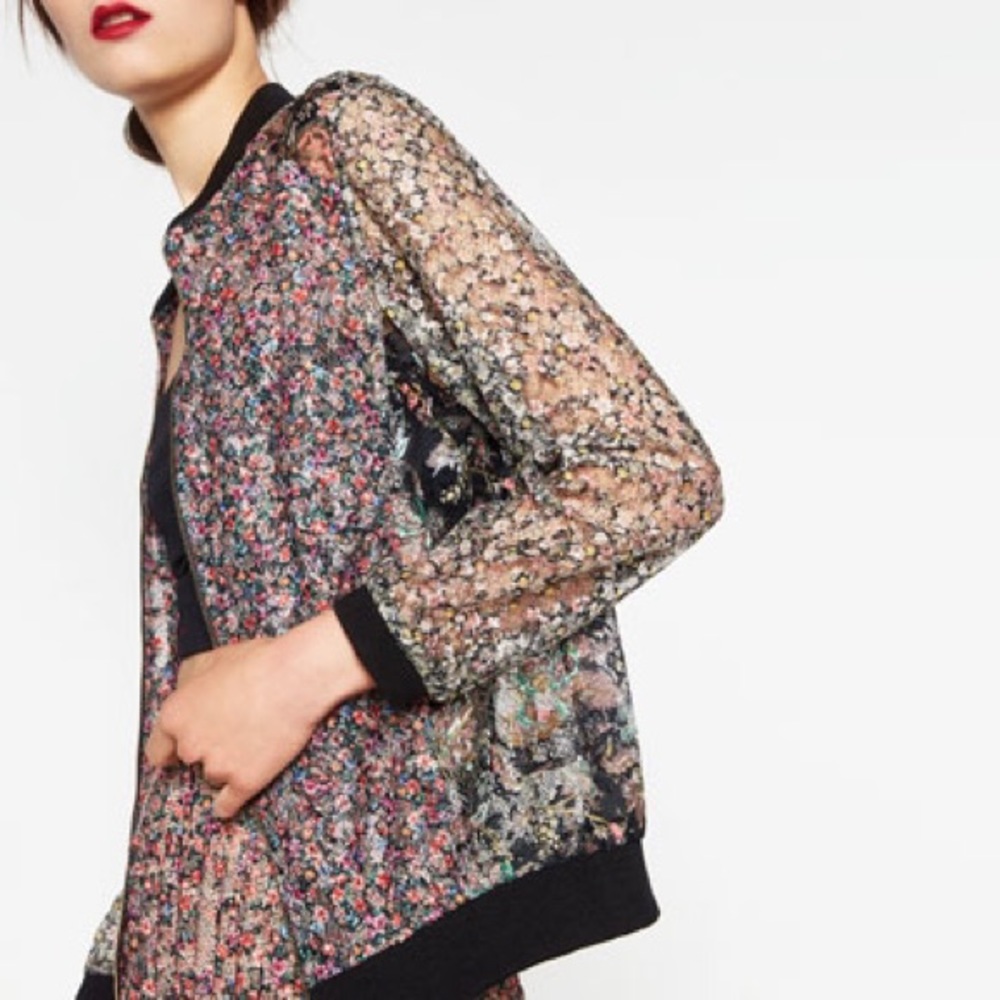 ZARA Lace print bomber jacket. Small