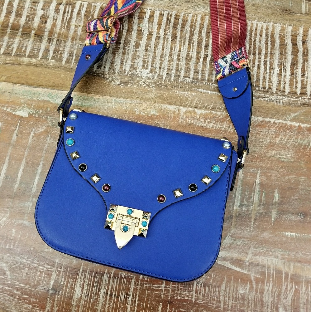🚫SOLD🚫Cobalt Jewel Studded Crossbody Wide Strap - Picture 1 of 5