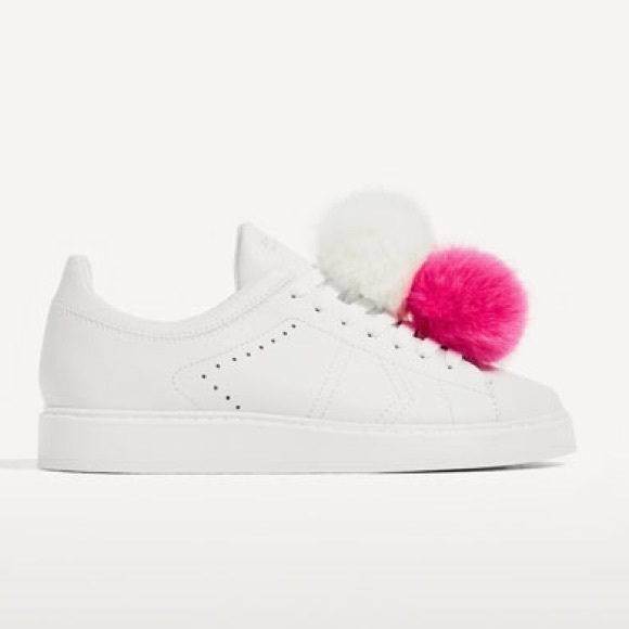 Zara white leather sneakers with pom pots - Picture 3 of 4