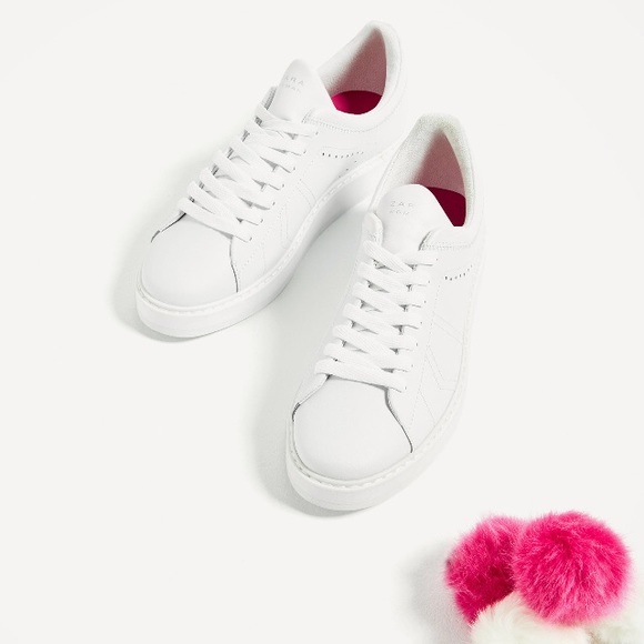 Zara white leather sneakers with pom pots - Picture 4 of 4