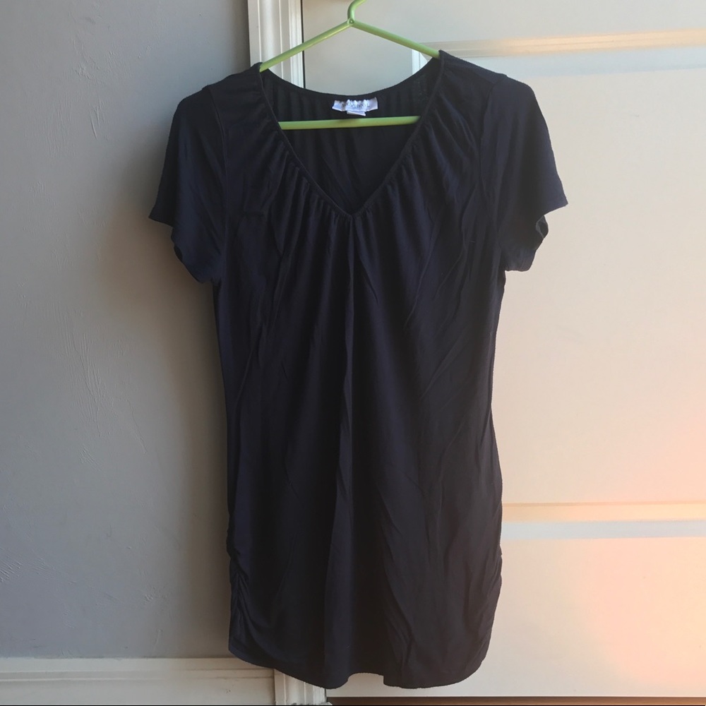 Navy Maternity V Neck Top