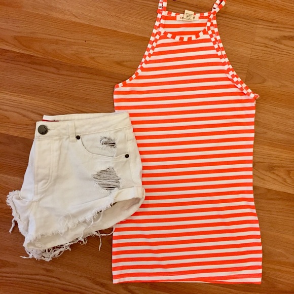 Neon Orange Striped High Neck Top - Picture 4 of 8