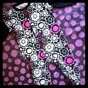 6 Month Footed Onesie Black/White/Pink Flowers