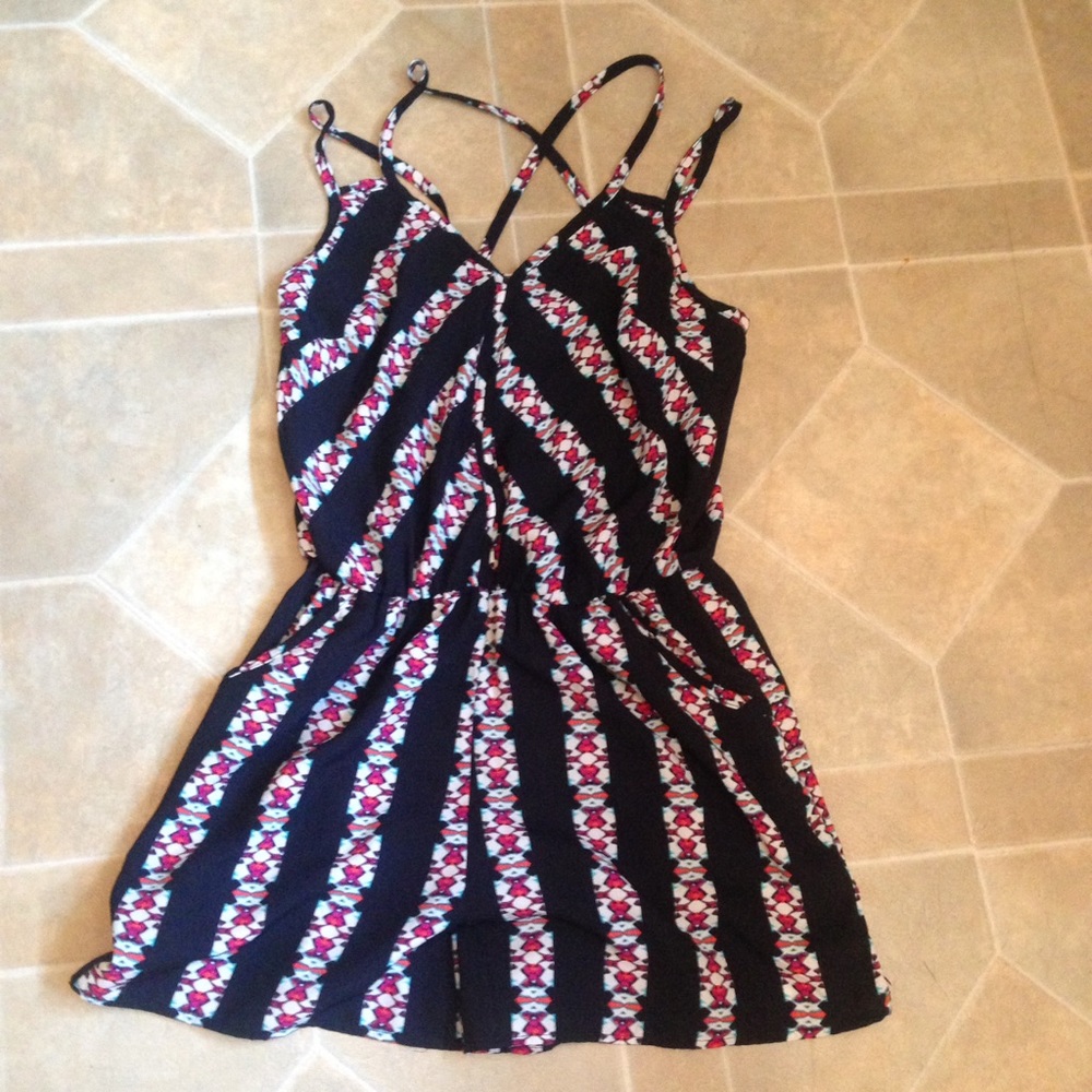 LAST DAY TO BUY. Black/multi-color pattern romper