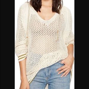 Free People Shadow Stripe Mesh Hoodie in Ivory