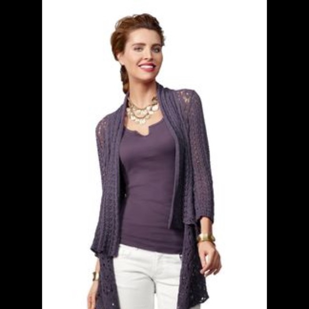 Purple CAbi Timeless Open Cardigan Crochet Knit