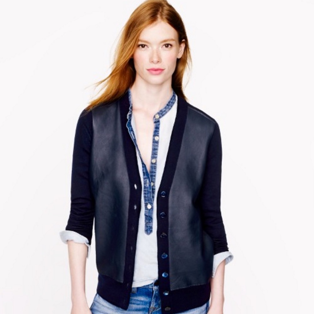 🔥HOT SALE! J. Crew Leather-Front Cardigan, SZ L
