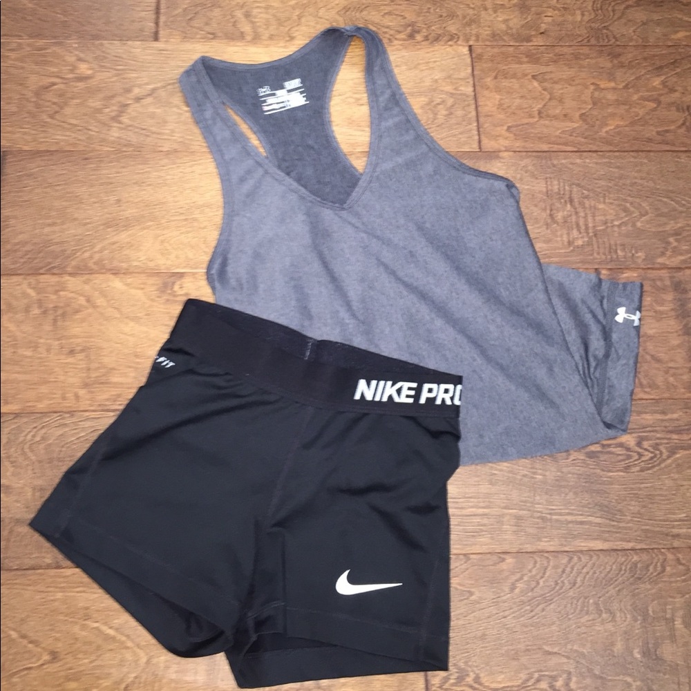 XS Black Nike pros/small grey V-neck Underarmour