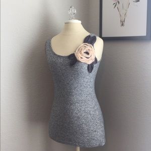 Pink and Grey Rosette Flower Tank