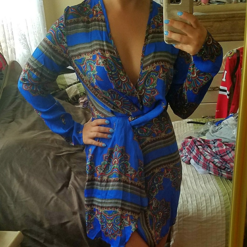 Missguided Brand New Silky Wrap Dress Cobalt Blue