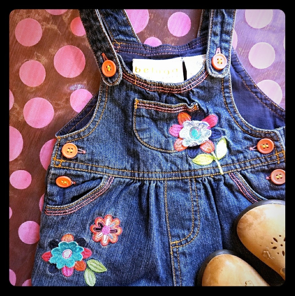 12 Month Girl Denim Overall Onesie Bright Floral