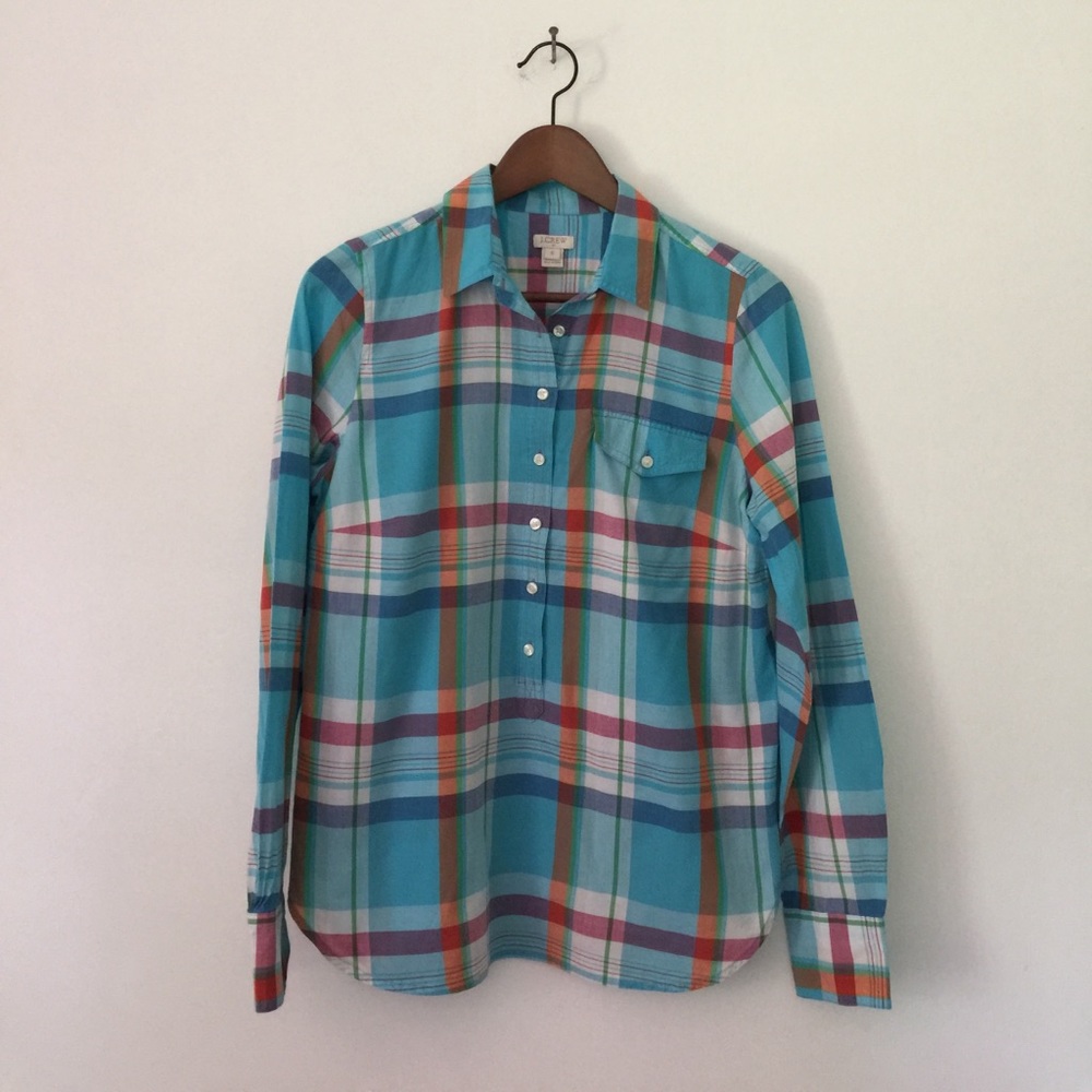 EUC J.Crew plaid popover size S
